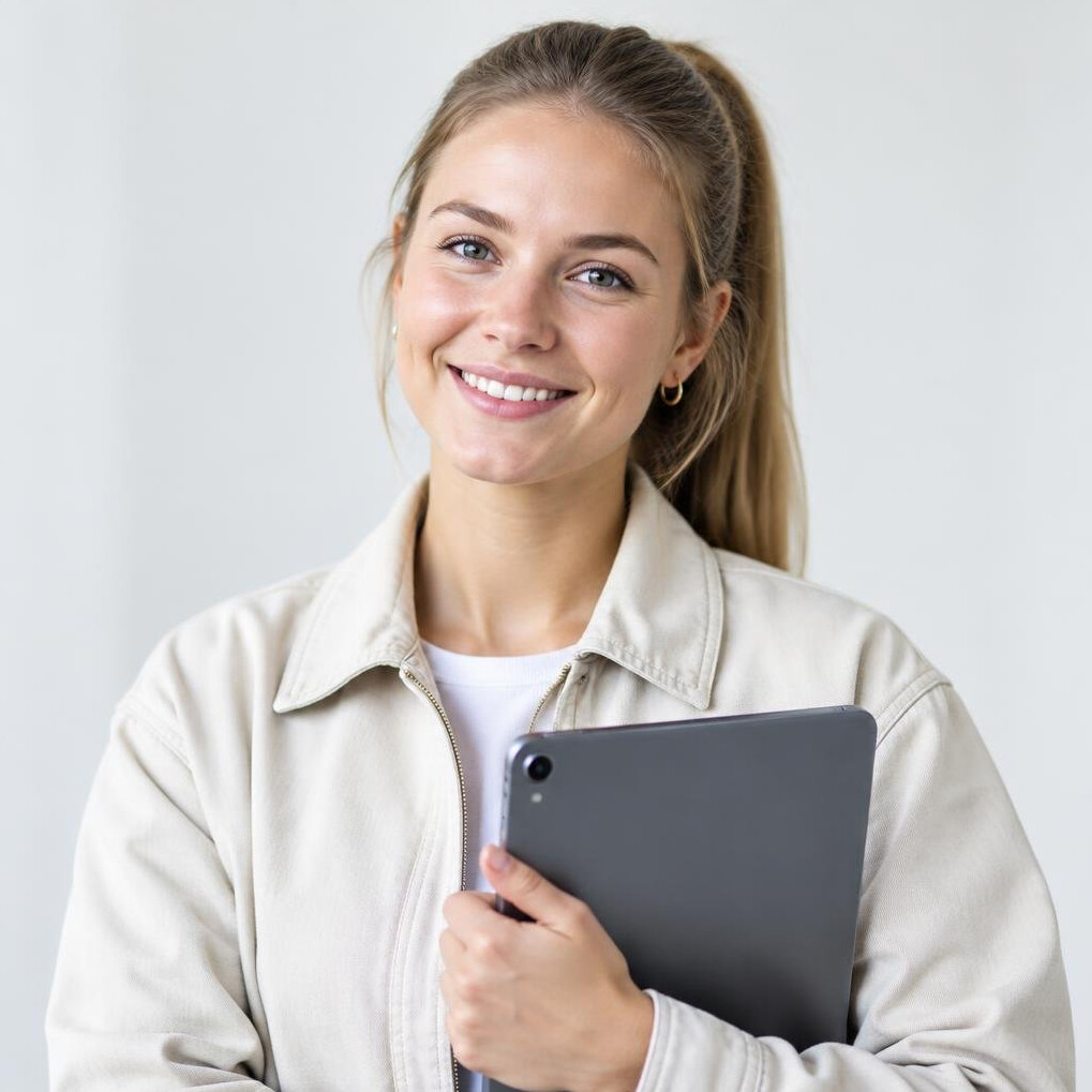 Young Danish female researcher holding a tablet